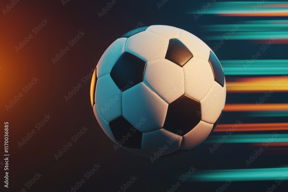 Naklejka premium Dynamic Soccer Ball in Motion with Vibrant Background Effects