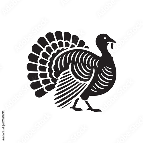 Black and white A stylized, decorative vector graphic of a turkey art.eps