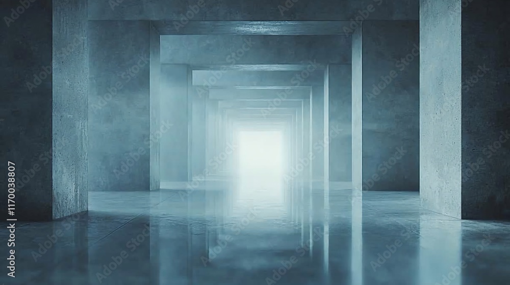 Fototapeta premium Futuristic concrete corridor with light at end.