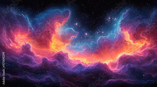 Wallpaper Mural Vibrant nebula clouds with glowing cosmic dust and stars. Torontodigital.ca