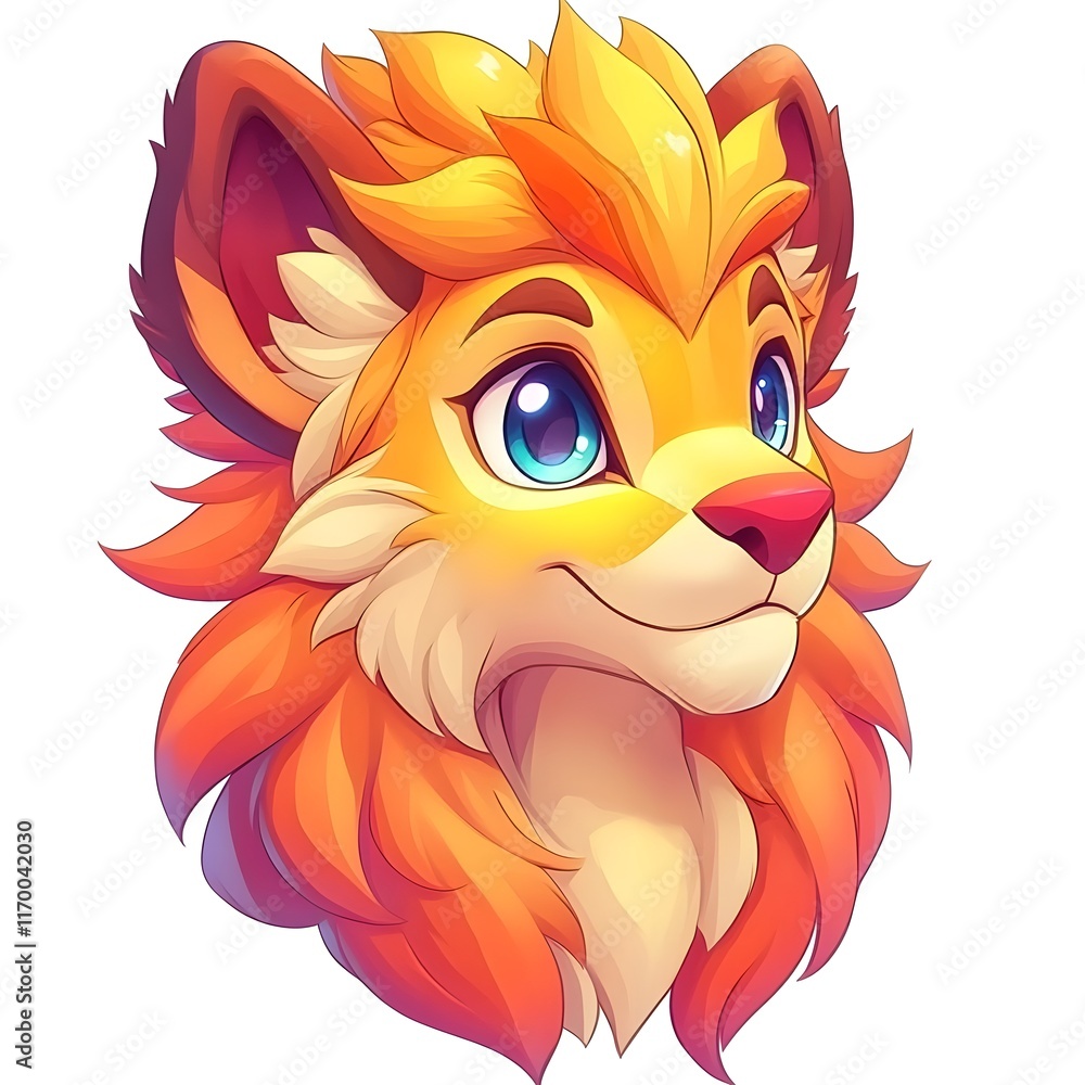 Obraz premium A vibrant, cartoon-style lion character with bright colors and expressive features.