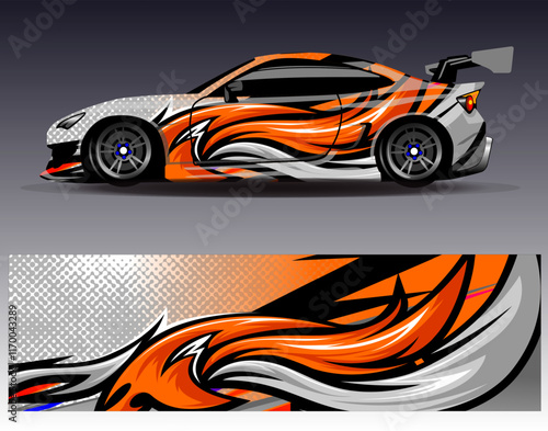 Car wrap design vector. Graphic abstract stripe racing background designs for vehicle, rally, race, adventure and car racing livery