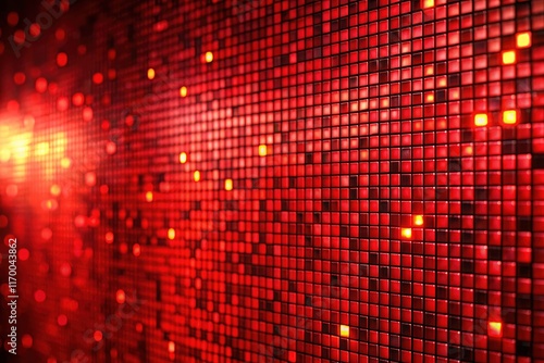 Wallpaper Mural Red LED mosaic: a minimalist digital backdrop of square pixels and red particles in a 3D grid. Torontodigital.ca