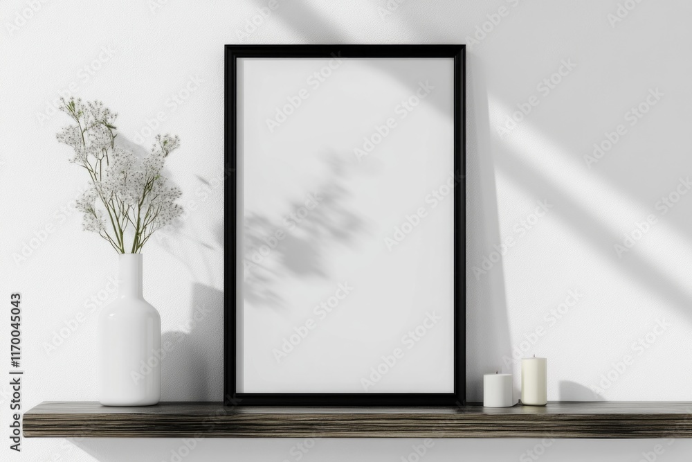 Contemporary framed mirror with a blank white canvas, set against a minimalist interior wall. Home decor piece. Contemporary framed mirror with a blank white canvas, set against a minimalist interior wall. Home decor piece.