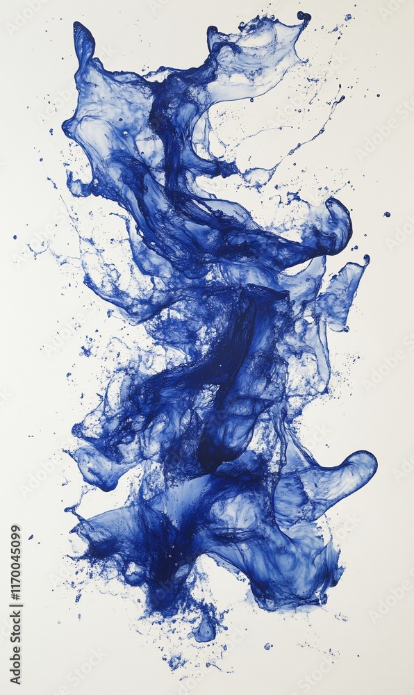 Abstract blue ink splatter painting on white background. Abstract blue ink splatter painting on white background.