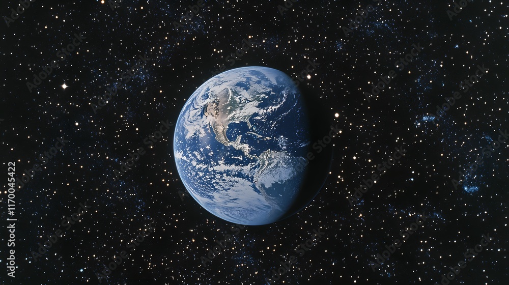 Obraz premium Earth Planet In Space Among Distant Stars