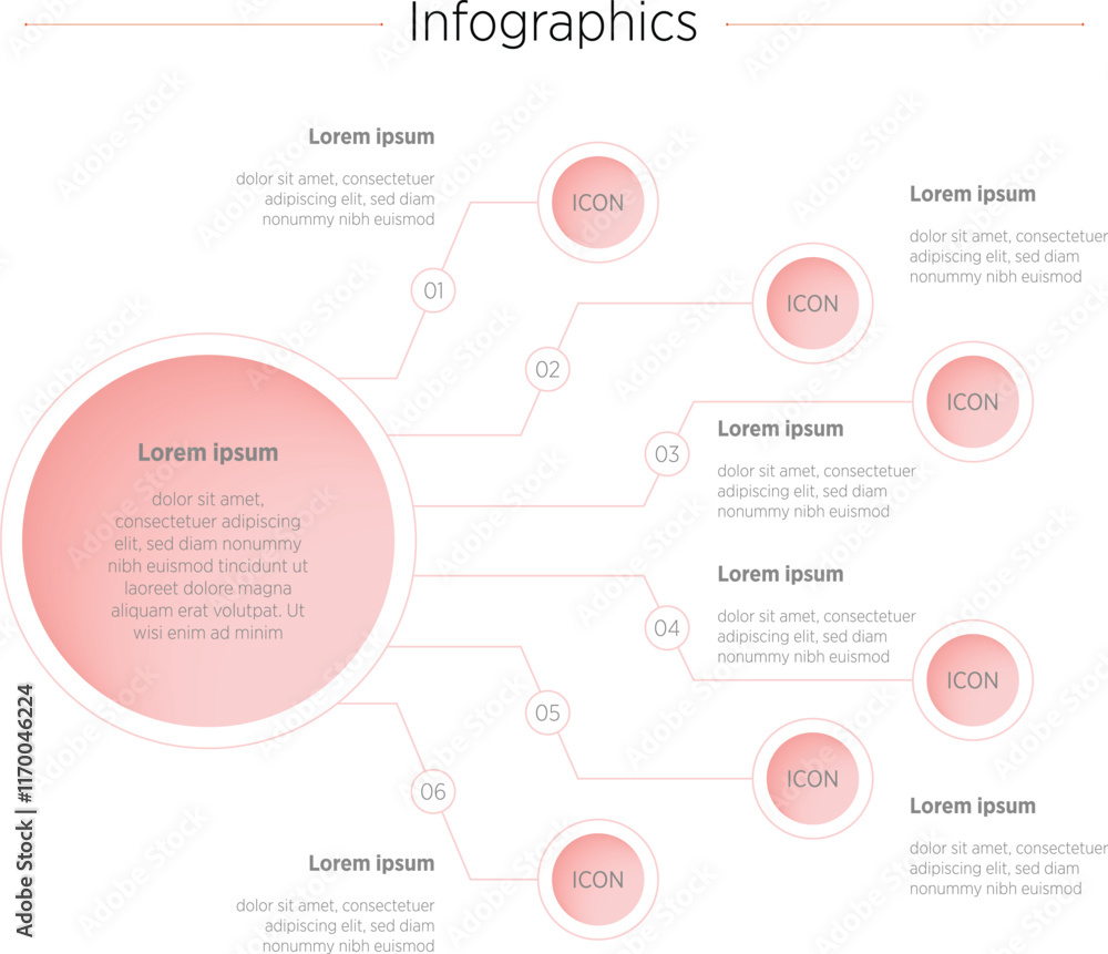 Fototapeta premium Modern Vector infographic label design with circle infographic template design and 6 options or steps. Can be used for process diagram, presentations, workflow layout, banner, flow chart, info graph.