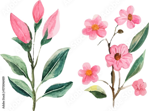 Wallpaper Mural set of pink flowers Torontodigital.ca