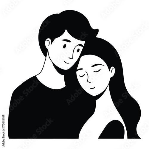 Minimalist silhouette of a couple in a loving pose