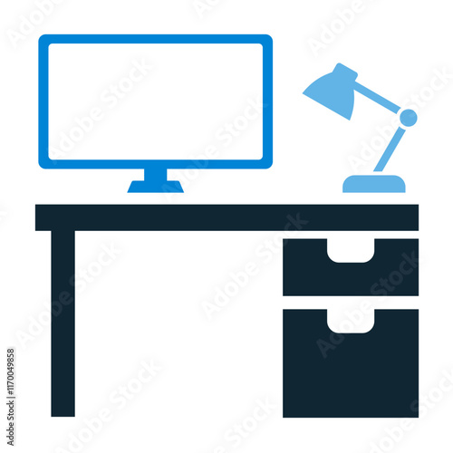 home office setup, workroom or workplace, for productivity and organization. interior furniture house vector pictogram sign icon symbol ui and ux design glyphs	