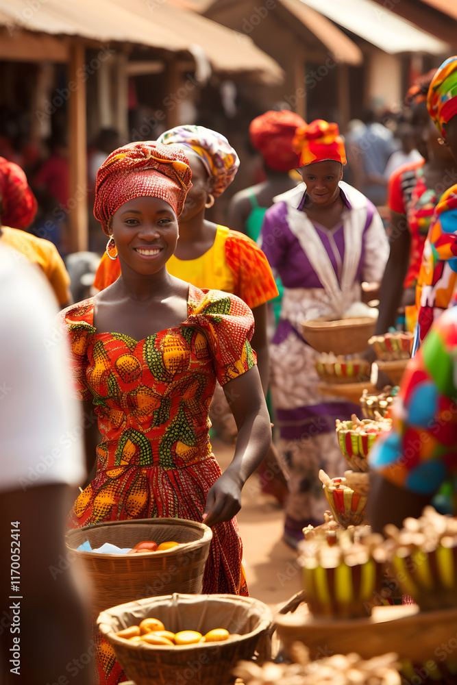 Fototapeta premium Vibrant Everyday Life in a Typical Community in Ghana: A Tapestry of Culture, Tradition, and Unity