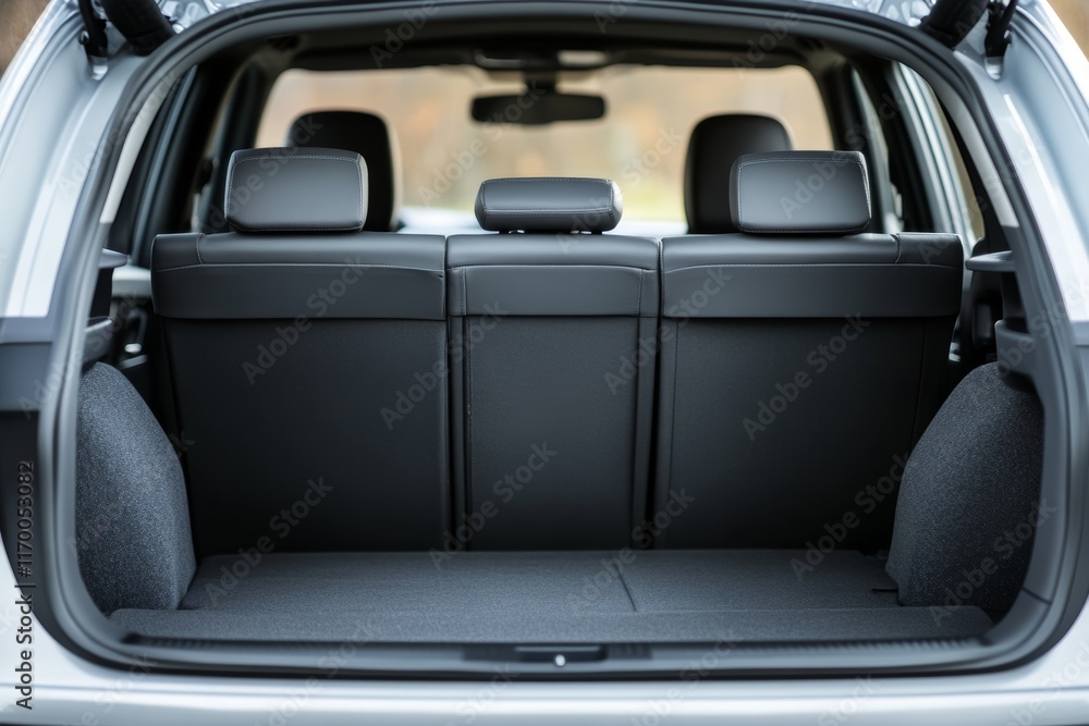 The back of a car is open and the trunk is empty The back of a car is open and the trunk is empty