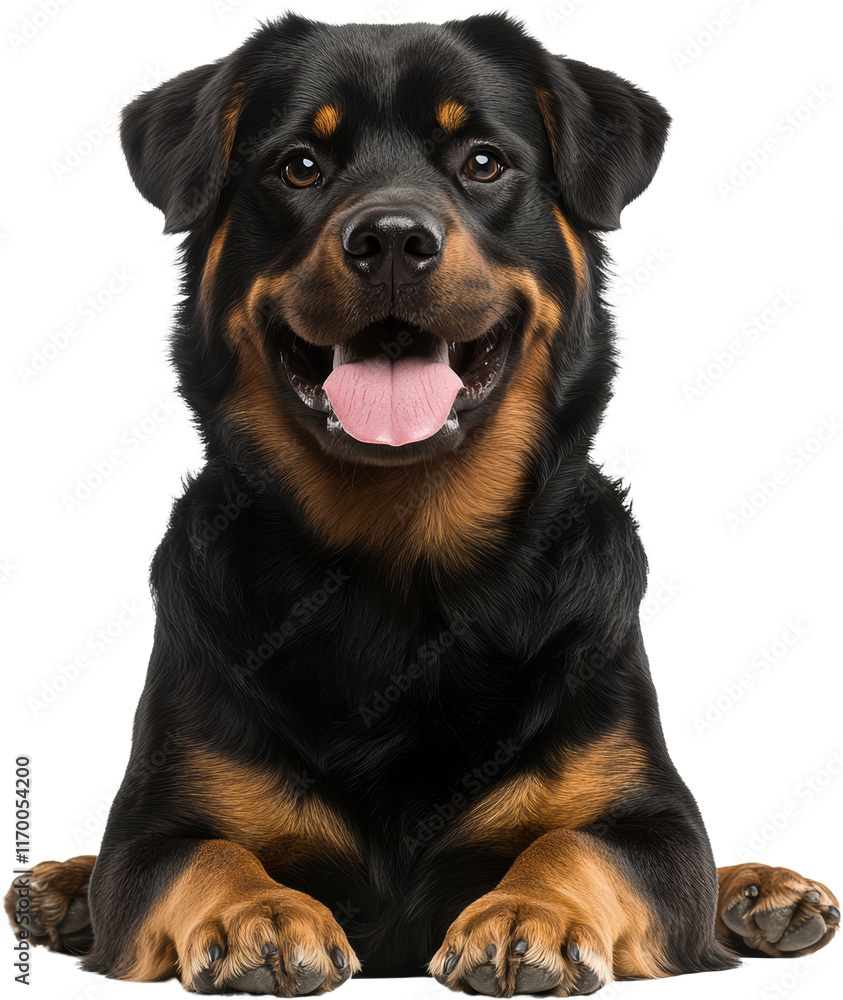 Happy Rottweiler Dog Portrait Sitting Studio Shot Black and Tan Pet Animal Happy Rottweiler Dog Portrait Sitting Studio Shot Black and Tan Pet Animal