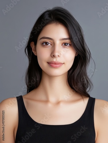 Portrait of a young woman studio setting beauty photography minimalistic background front view natural beauty concept
