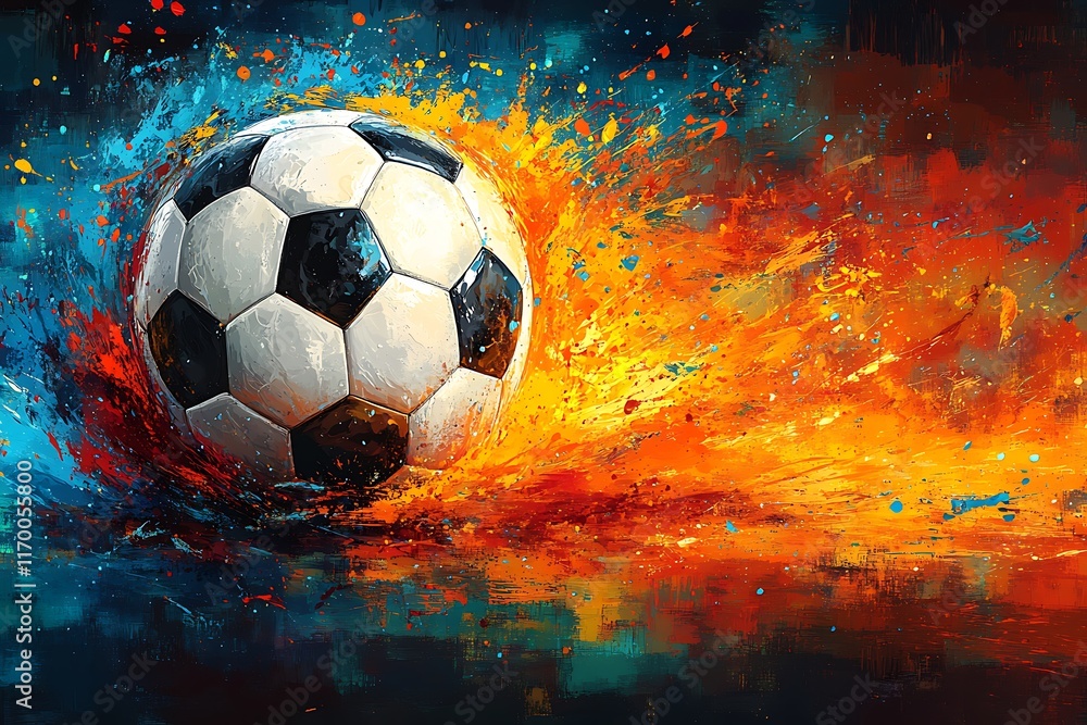 Fototapeta premium Dynamic Soccer Ball Explodes with Color and Energy