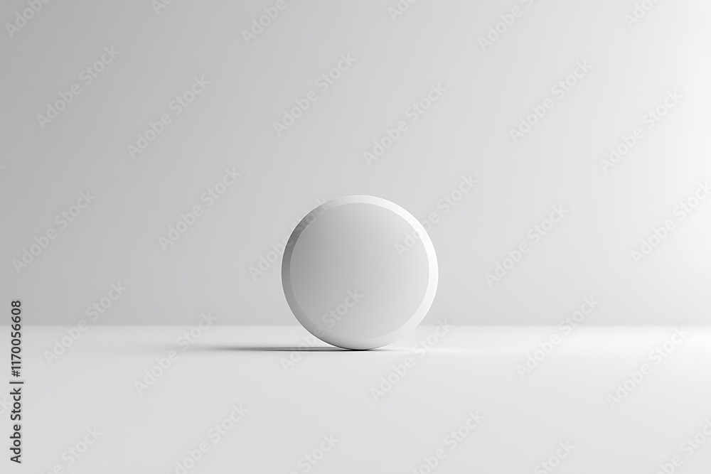 A minimalist white circular object on a smooth surface with soft lighting. A minimalist white circular object on a smooth surface with soft lighting.