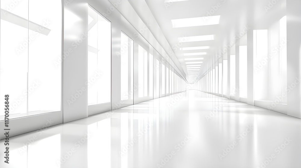 Obraz premium Modern Corridor with Floor-to-Ceiling Windows.