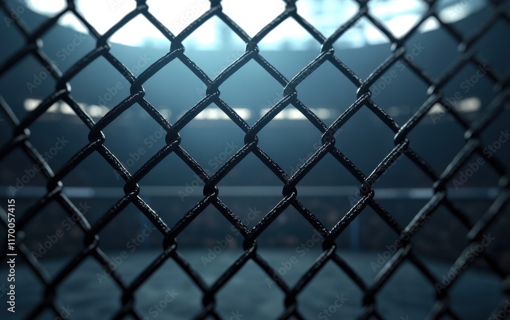 Naklejka premium Close-Up of Chain Link Fence in MMA Fighting Arena with Soft Light