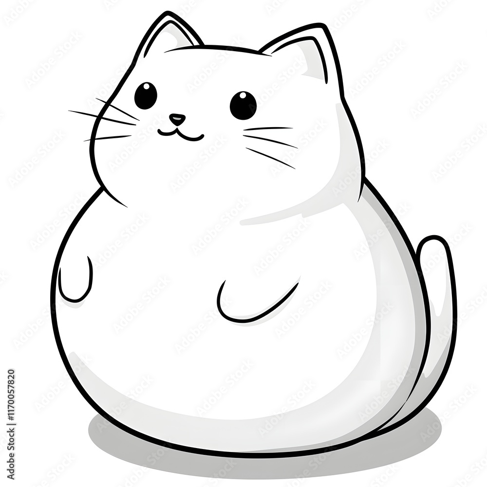 Obraz premium A cute, cartoonish white cat with a round body and a cheerful expression.