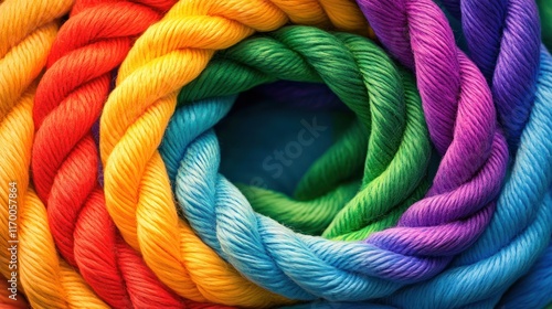 Vibrant Rainbow Colored Twisted Ropes Closeup Abstract Texture Background Image