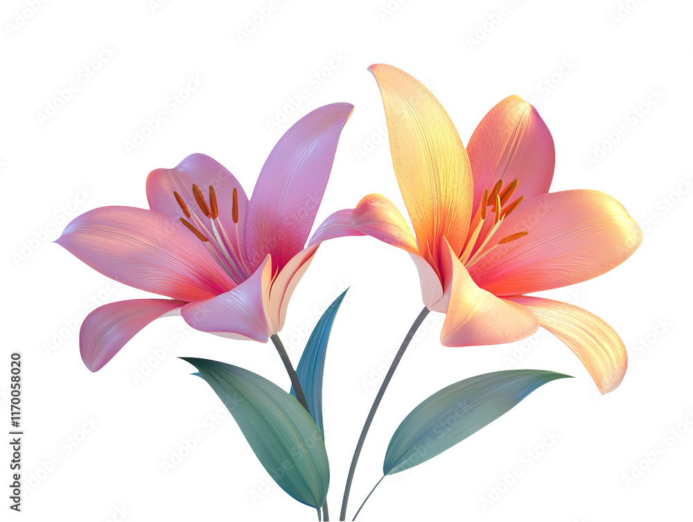 Graceful Blooming Lilies in Spring Setting on Transparent Background Graceful Blooming Lilies in Spring Setting on Transparent Background