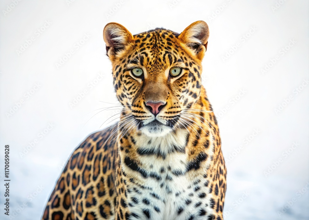 Obraz premium Surreal white background showcases a majestic leopard, a dreamlike artistic capture.
