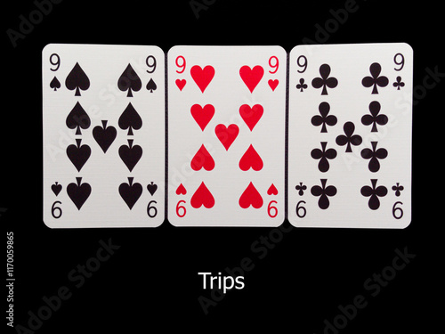 Three cards with the numbers 9 on them photo