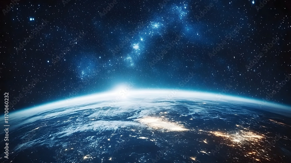 Fototapeta premium Earthrise Sunrise Celestial Sphere Galactic Panorama