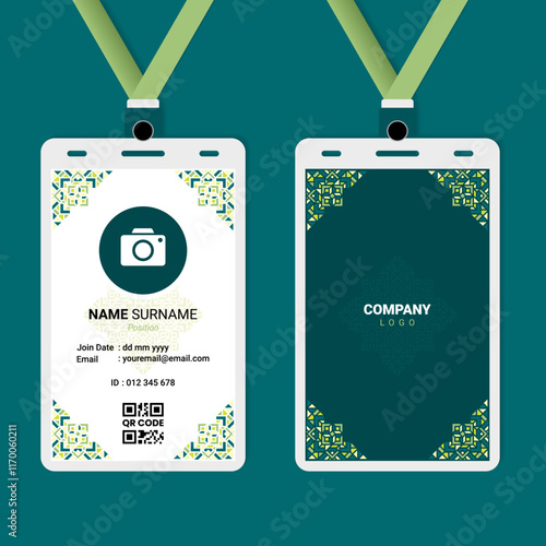 ID Card Design with Ornament on The Corner and Silhouette on The Center