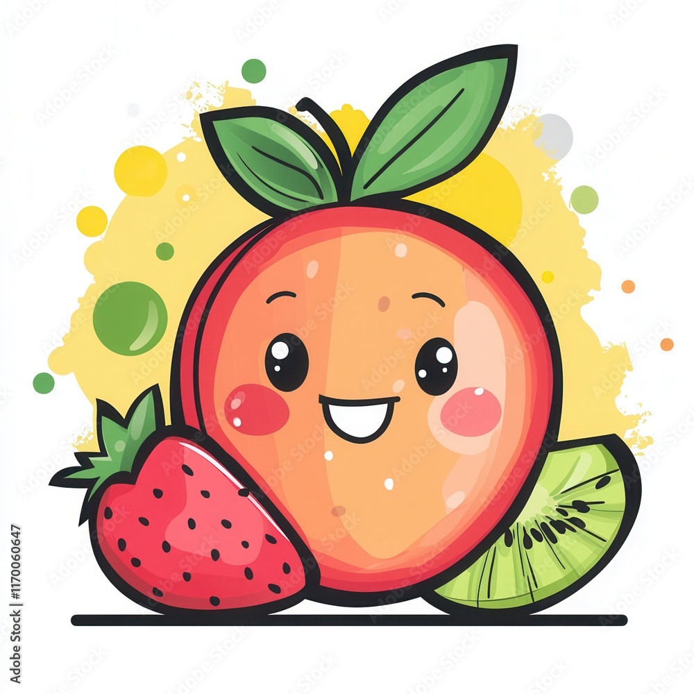 Obraz premium Cute cartoon fruits with happy faces