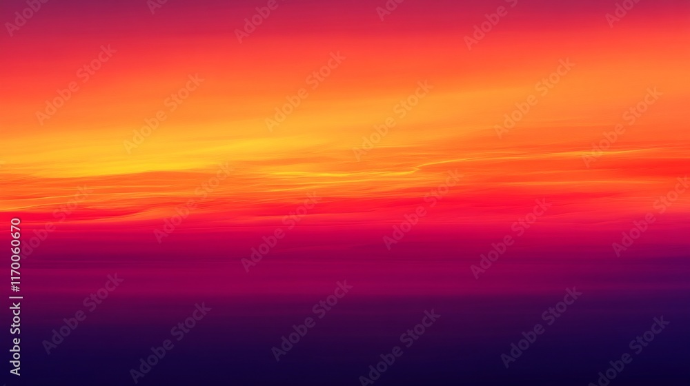 Fototapeta premium Vibrant and Striking Sunset Colors Blending Gradually from Yellow to Orange to Magenta Over a Peaceful Horizon in a Serene Landscape