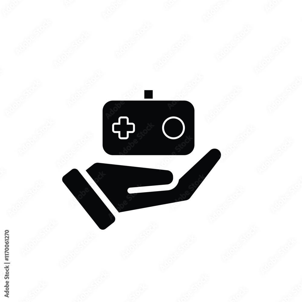 game icon. joystick in hand, controller, console. for rental logo, web icon, play station, solid design style. Vector design