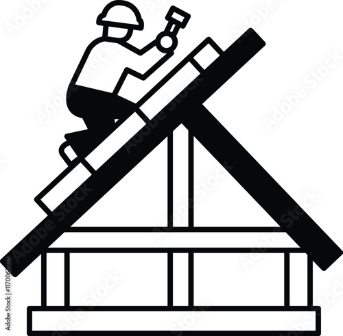 A man is working on a roof