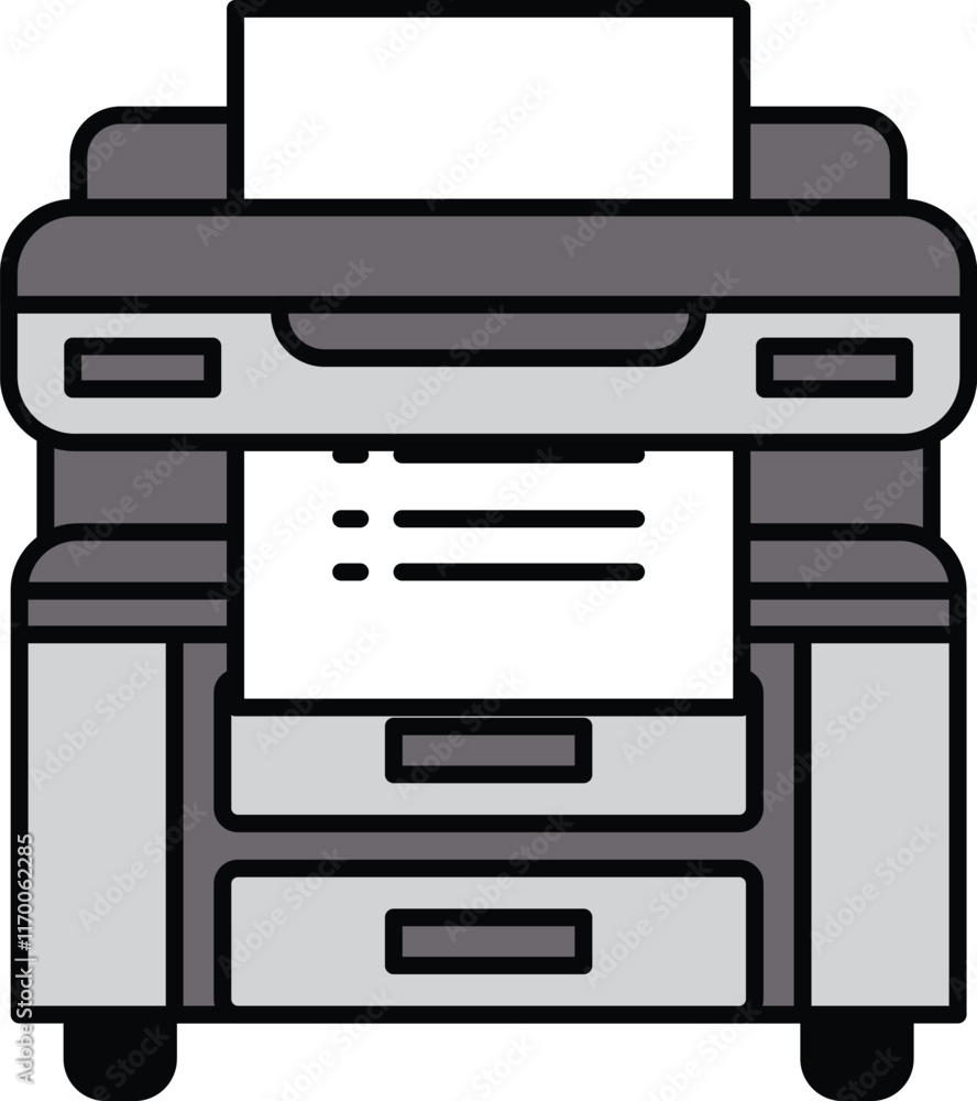 A printer with a white sheet of paper in front of it A printer with a white sheet of paper in front of it