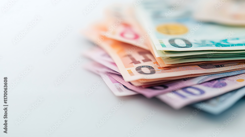 Stack of foreign currency notes in various denominations, showcasing vibrant colors and intricate designs Stack of foreign currency notes in various denominations, showcasing vibrant colors and intricate designs