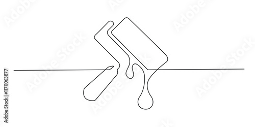 continuous line drawing of paint roll with paint drops.one line drawing of paint roll icon.single line vector illustration.isolated white background