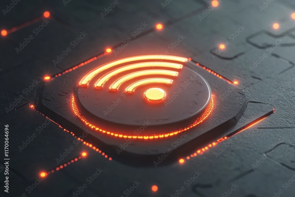 Obraz premium Glowing Wi-Fi symbol on dark tech surface