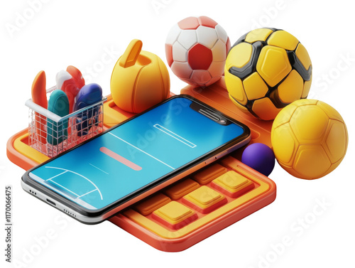 Wallpaper Mural Phone with Sports Equipment on Transparent Background 3D Render Torontodigital.ca