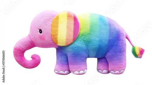 Obraz na płótnie A vibrant plush elephant toy featuring rainbow colors, perfect for children and as a decorative piece. w salonie