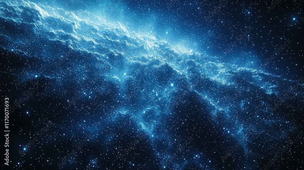 Fototapeta premium Blue nebula with bright clouds and stars.