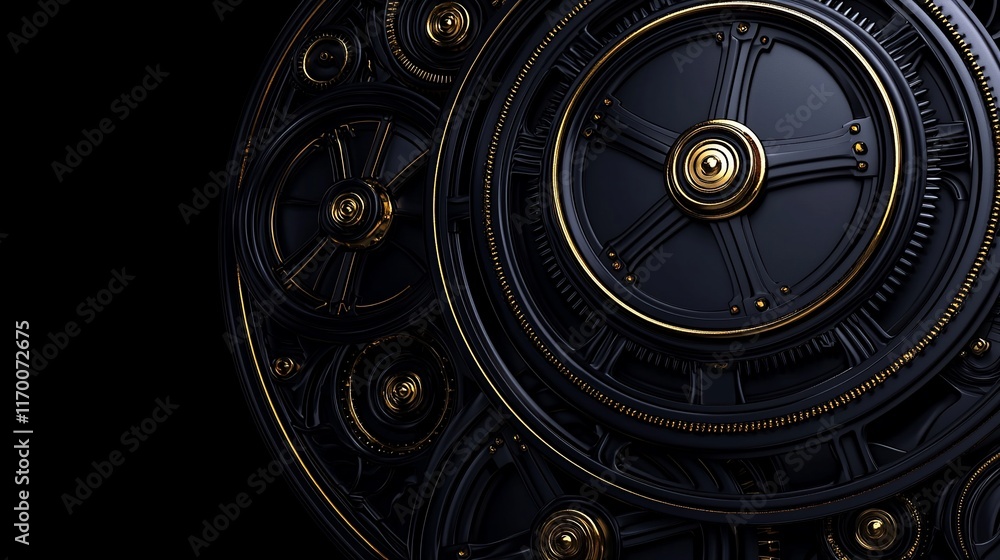 Fototapeta premium Abstract black and gold steampunk gear mechanism.