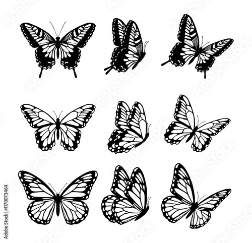 Set of butterflies outlines. hand drawn illustration vector