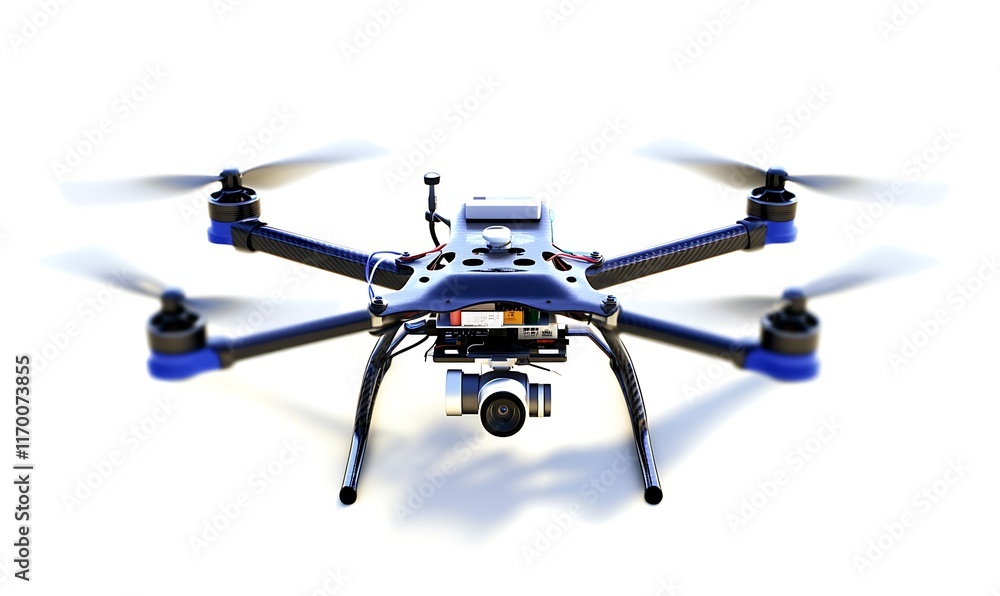 A quadcopter drone designed for aerial photography and surveillance tasks. A quadcopter drone designed for aerial photography and surveillance tasks.