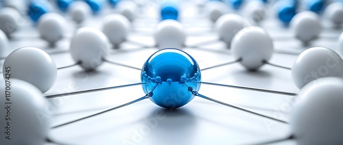 Blue Sphere Connected to Network of White Spheres Representing Connectivity and Networking Concept