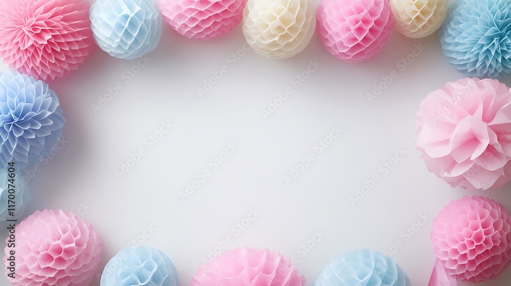 Pastel Paper Pom Poms Frame A Blank Space Pastel Paper Pom Poms Frame A Blank Space