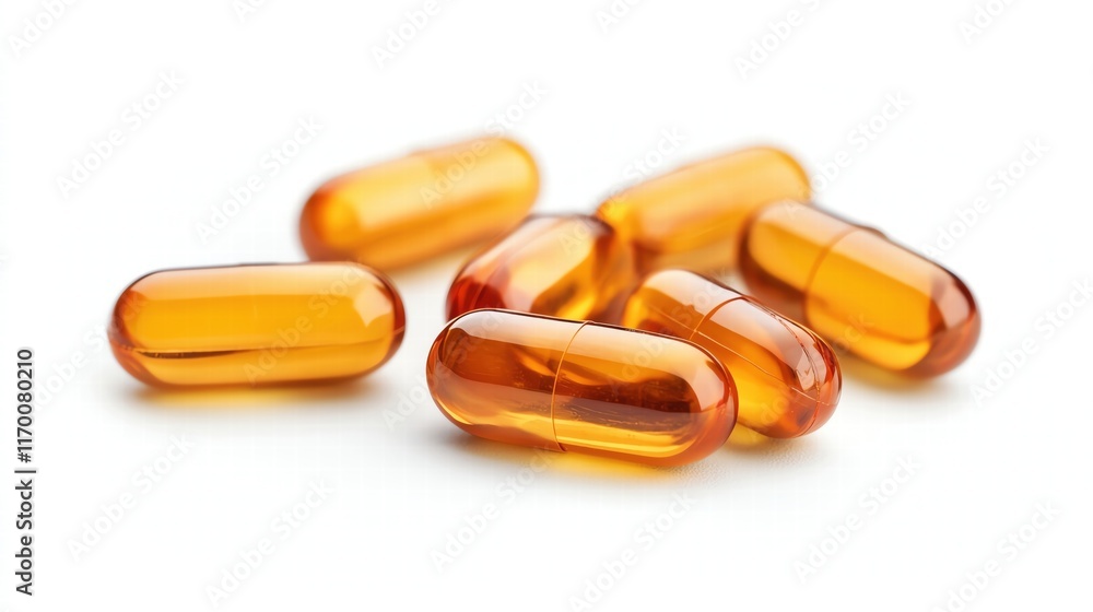 Close-up of orange capsules on white background Close-up of orange capsules on white background