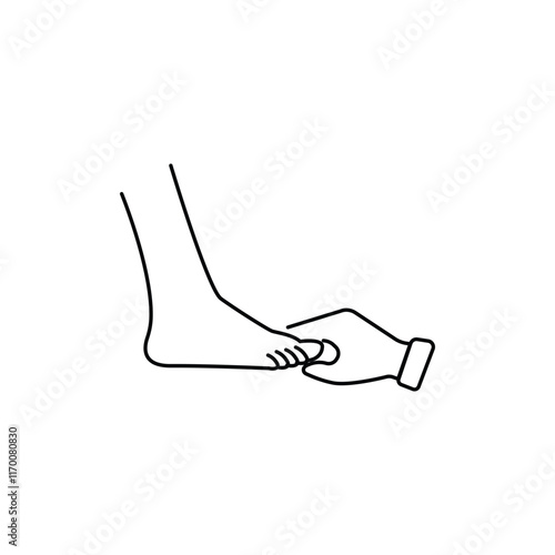 service spa for leg icon, foot massage, feet care, masseur hands, line symbol, vector illustration
