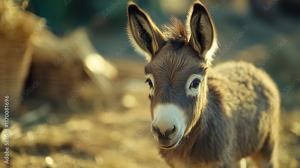 Adorable Baby Donkey Portrait: A Charming Farm Animal Adorable Baby Donkey Portrait: A Charming Farm Animal