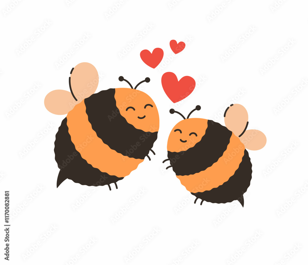 Fototapeta premium A pair of cute bees in love. Flat vector illustration.