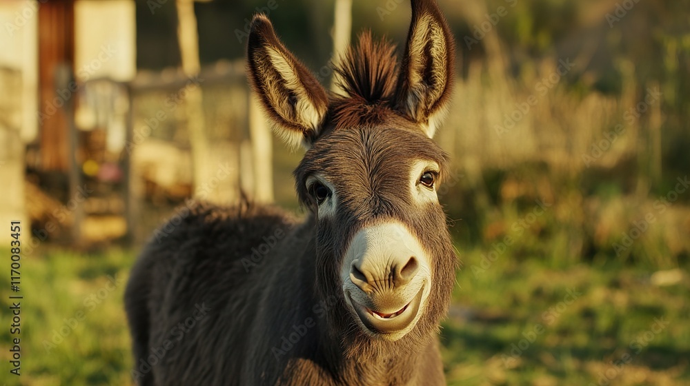 Smiling Donkey in a Farm - Adorable Animal Portrait Smiling Donkey in a Farm - Adorable Animal Portrait